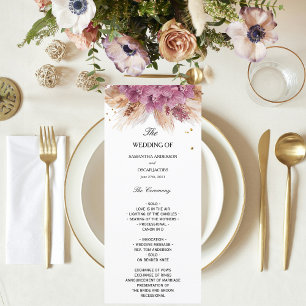 Modern Elegant Skönhet Rosa Orkidé & Pampas & Guld Meny