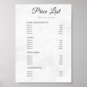 Modern Elegant Skönhetssalong Prislista Poster