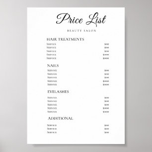 Modern Elegant Skönhetssalong Prislista Poster