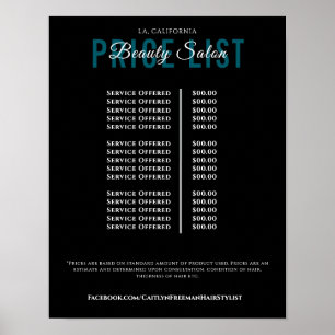 Modern Elegant Skönhetssalong Prislista Poster