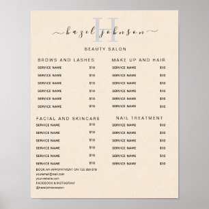 Modern Elegant Skönhetssalong Prislista Poster