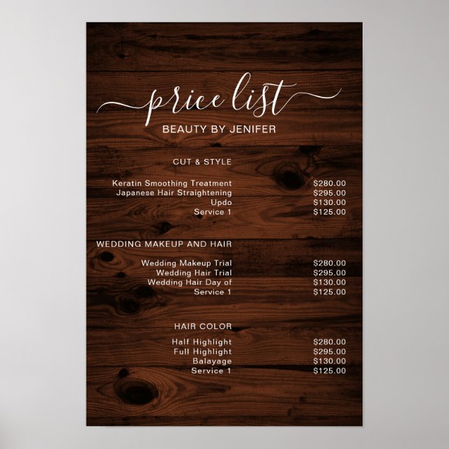 Modern Elegant Skönhetssalong prislista Poster (Framsidan)