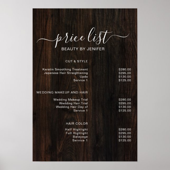 Modern Elegant Skönhetssalong prislista Poster (Framsidan)