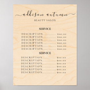 Modern Elegant Skönhetssalong Prislista Poster