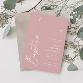 Modern Elegant Skrift Damigpink Flickor Dop Inbjudningar