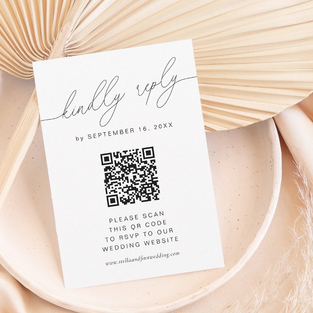 Modern Elegant Skrift Med QR-kod OSA Kort (Modern Elegant Scrip W/ QR Code RSVP Card)