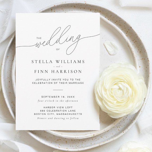 Modern Elegant Skrift Minimalistisk Bröllop Inbjudningar (Modern Elegant Script Minimalist Wedding Invitation)