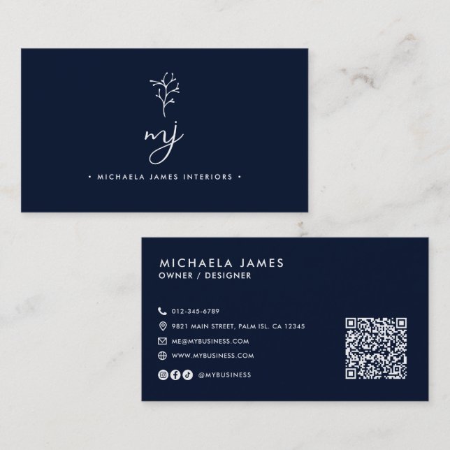 Modern Elegant Skrift Monogram QR-kod Visitkort (Fram/baksida)