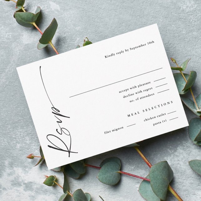 Modern Elegant Skrift Svart och Vitt Bröllop RSVP Tilläggskort (Skapare uppladdad)