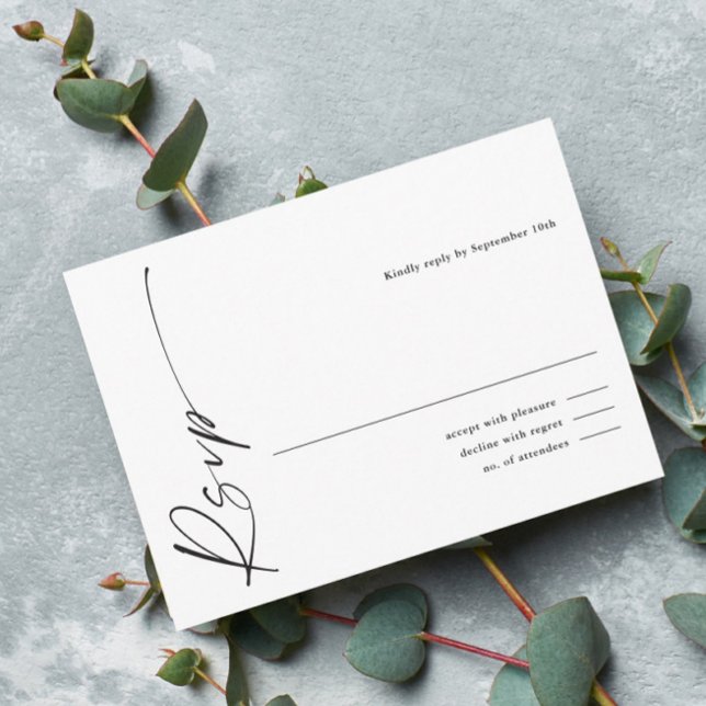 Modern Elegant Skrift Svart och Vitt Bröllop RSVP Tilläggskort (Skapare uppladdad)