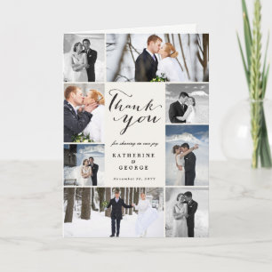 Modern Elegant Skript 8 Multi Foto Stilig Bröllop Tack Kort