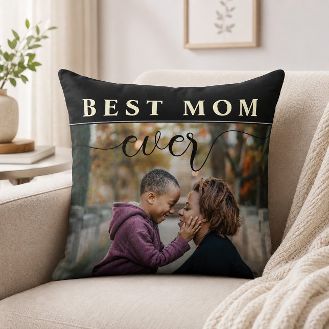 Modern Elegant Skript Bästa Mamma Någonsin Kastkud Kudde (Best Mom Ever Mother's Day Throw Pillow)