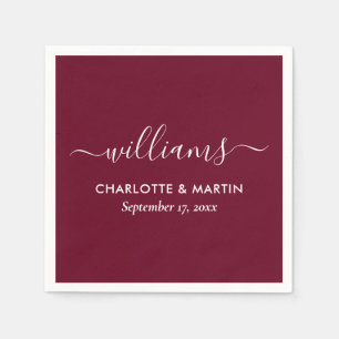 Modern Elegant-skript Burgundy Bröllop Napkins Pappersservett
