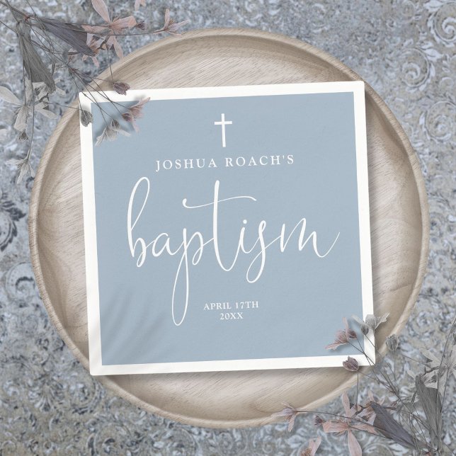 Modern Elegant-skript, dusty Blue Baptism Pappersservett (Modern Elegant Script Dusty Blue Baptism Napkins)