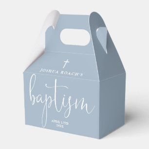 Modern Elegant-skript, dusty Blue Baptism Presentaskar
