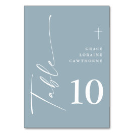 Modern Elegant-skript Dusty Blue First Communion Bordsnummer