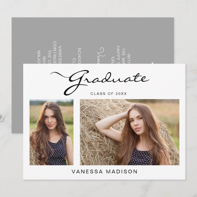 Modern Elegant-skript - enkelt | 2 Foto Studenten Meddelande (Fram/baksida)