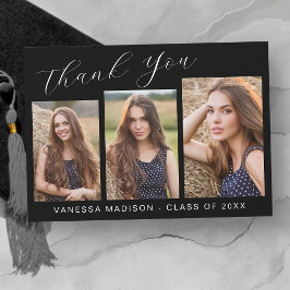 Modern Elegant-skript - enkelt | 3 Foto Studenten Tack Kort