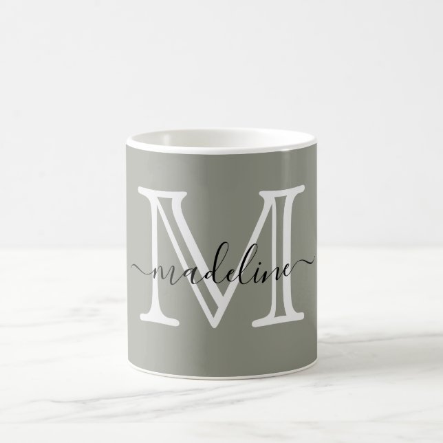 Modern Elegant-skript Evergreen Fog Monogram Kaffemugg (Center)