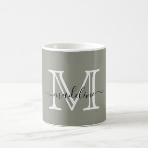 Modern Elegant-skript Evergreen Fog Monogram Kaffemugg