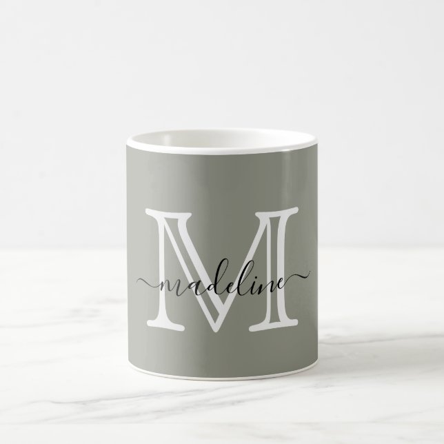 Modern Elegant-skript Evergreen Fog Monogram Kaffemugg (Center)