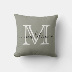Modern Elegant-skript Evergreen Fog Monogram Kudde