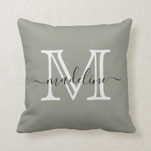 Modern Elegant-skript Evergreen Fog Monogram Kudde