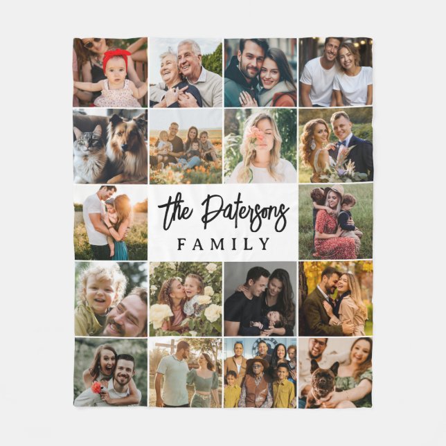 Modern Elegant-skript för Photo Collage Modern Nam Fleecefilt (Framsidan)