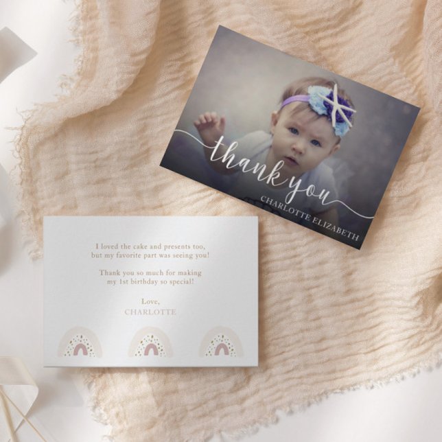 Modern Elegant-skript första födelsemoto Tack Kort (Skapare uppladdad)