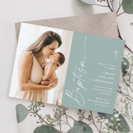 Modern Elegant-skript Genus Neutral Photo Baptism Inbjudningar