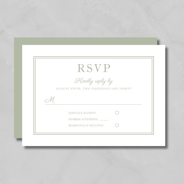 Modern Elegant Skript Grön Bröllops-RSVP-kort OSA Kort (Modern Elegant Script Sage Green Wedding RSVP Card)