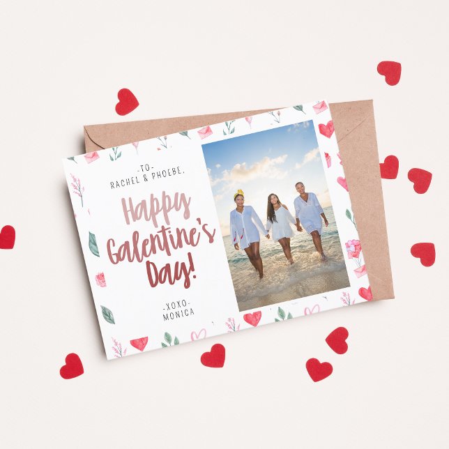 Modern Elegant-skript Lycklig Galentine's Day Phot Vykort (Skapare uppladdad)