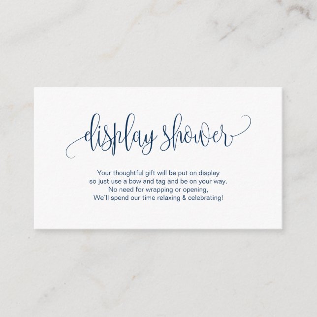 Modern elegant-skript, marinblått, Visning Shower Tilläggskort (Framsida)