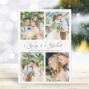 Modern Elegant Skript Merry & Married 4 Photo Julkort