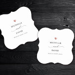 Modern Elegant skript - minimalt Guld-bröllopsstöd Underlägg Papper<br><div class="desc">Modern bröllopsfest är papper underlägg med dina egna namn i elegant med snabb manusbildning,  parets namn och firande. Detta är den minsta svarta och vita versionen med en tryckt ro-gyllene hjärtedetalj. Underbar även för möhippor,  förlovningar eller möhippor.</div>