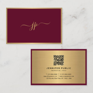 Modern Elegant-skript Monogram Bordeaux Guld euro Visitkort