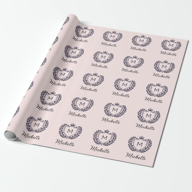 Modern elegant, skript Monogram Namn Anpassningsba Presentpapper (Utrullad)