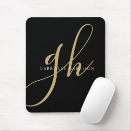 Modern Elegant-skript Monogram Namn Black Guld Musmatta