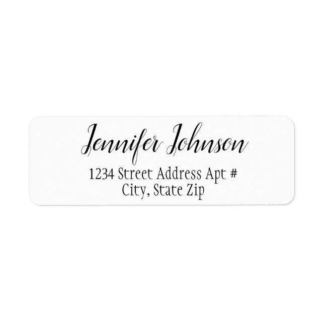 Modern Elegant-skript, svart och vit Returadress Etikett (Framsidan)