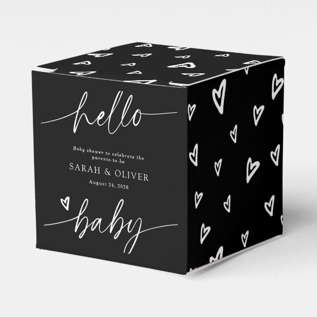 Modern Elegant Skript Svart & Vit Bebis Bebisfest Presentaskar (Framsidan Sidan)
