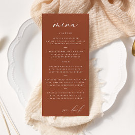 Modern Elegant-skript Terracotta Bröllop Menu Reklamkort