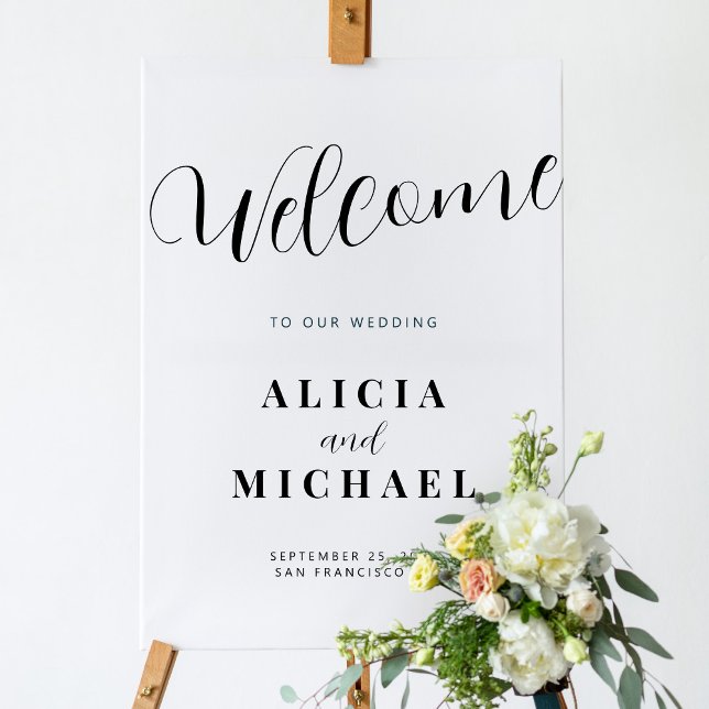 Modern elegant-skript, välkomsttecken för bröllop  poster (Skapare uppladdad)