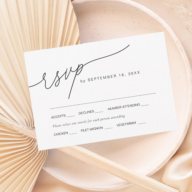 Modern Elegant skript W/ Meal Choice Bröllop OSA Kort (Modern Elegant Script W/ Meal Choice Wedding RSVP Card)