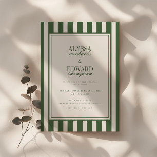 Modern Elegant Skriptad Randig Grön Bröllop Inbjudningar