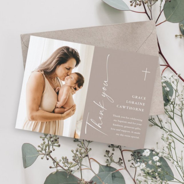 Modern Elegant-skriptfoto-baptism Tack Kort (Skapare uppladdad)
