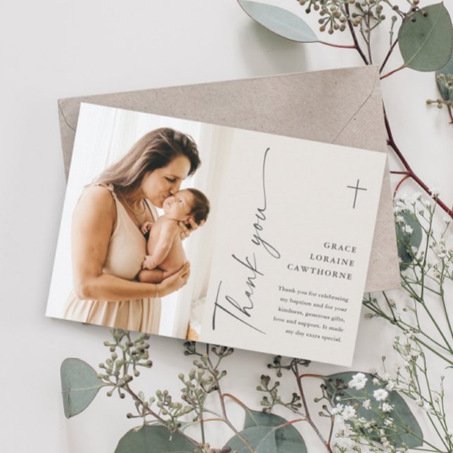 Modern Elegant-skriptfoto-baptism Tack Kort (Skapare uppladdad)