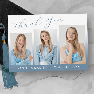 Modern Elegant Skriptgradient Blue 3 Photo Grad Tack Kort