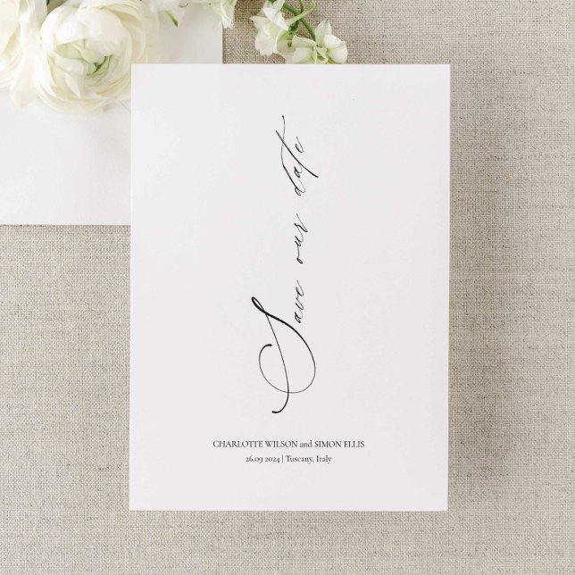 Modern Elegant Skriptinbjudan till Bröllop Spara Datumet (elegant calligraphy wedding save the date invitation, simple unique save our date announcement)