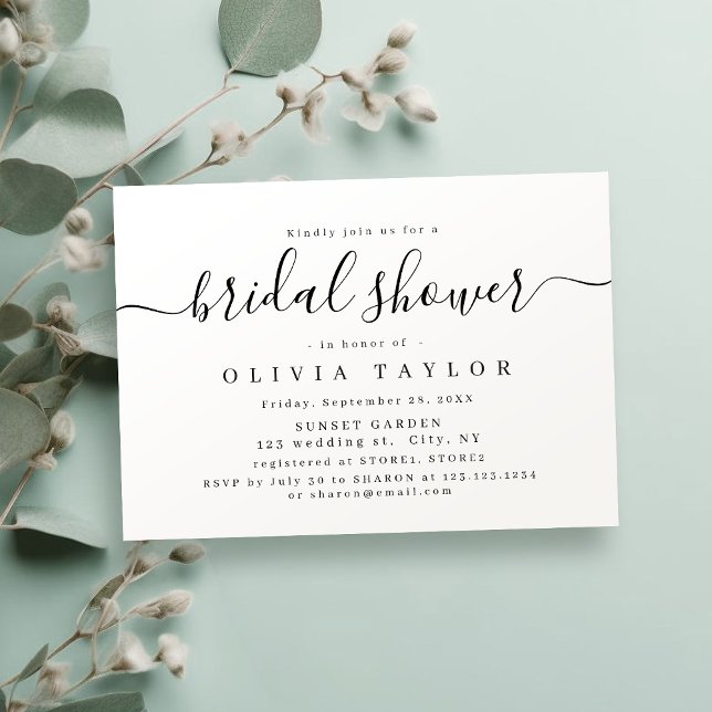 Modern elegant-skriptmöhippa inbjudningar (Modern simple elegant script bridal shower invitation)