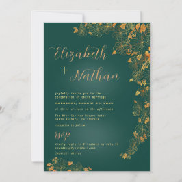 Modern Elegant Smaragdgrön Guld Blommig Bröllop Inbjudningar